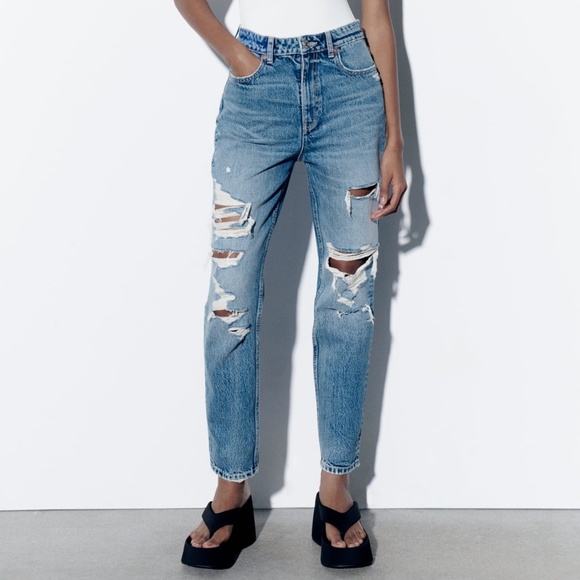 Ripped Jeans Zara Jeans Mid Rise Skinny TRF RIPPED STRAIGHT MID